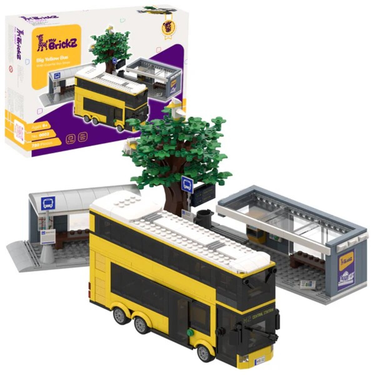 BRYX myBrickZ 0002 Gelber Doppelstockbus mit Haltestellen