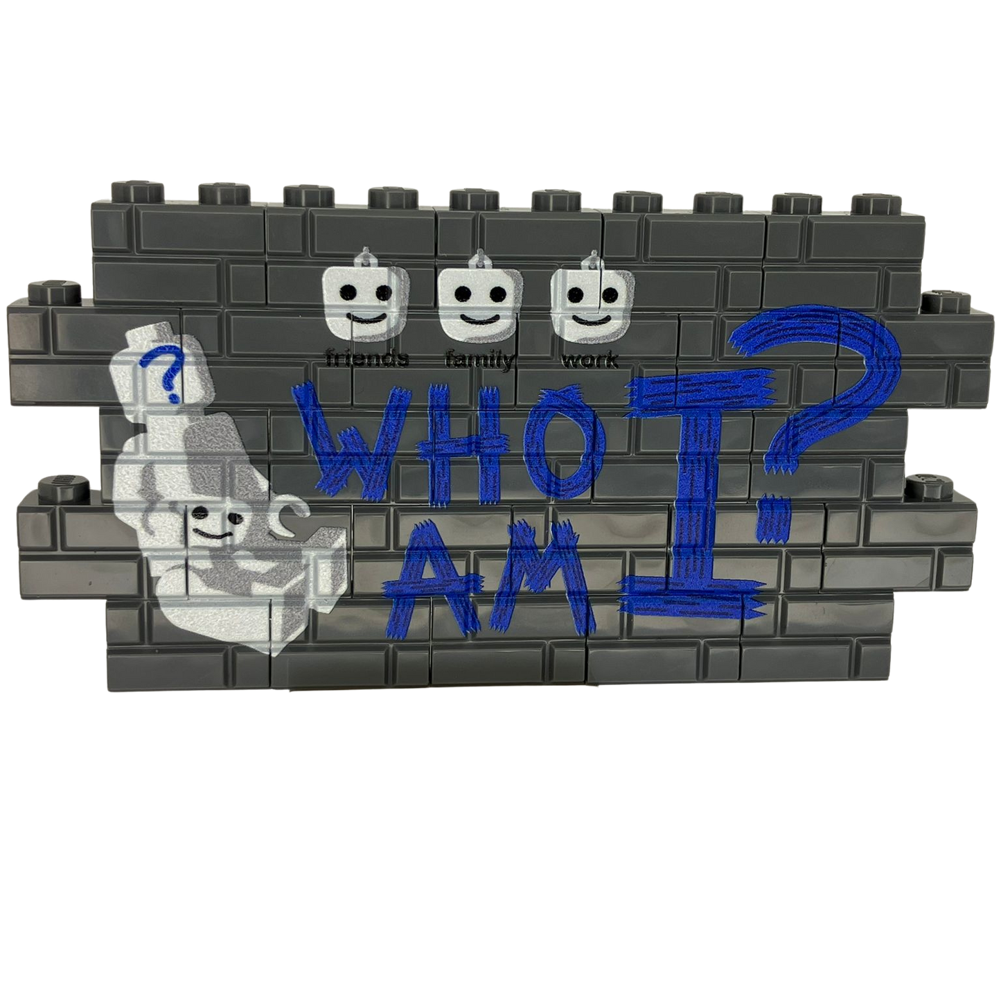 Custom LEGO® Graffiti-Wand „Who am I“ – 1×12 Noppen – bedruckt - Brickhunter.shop