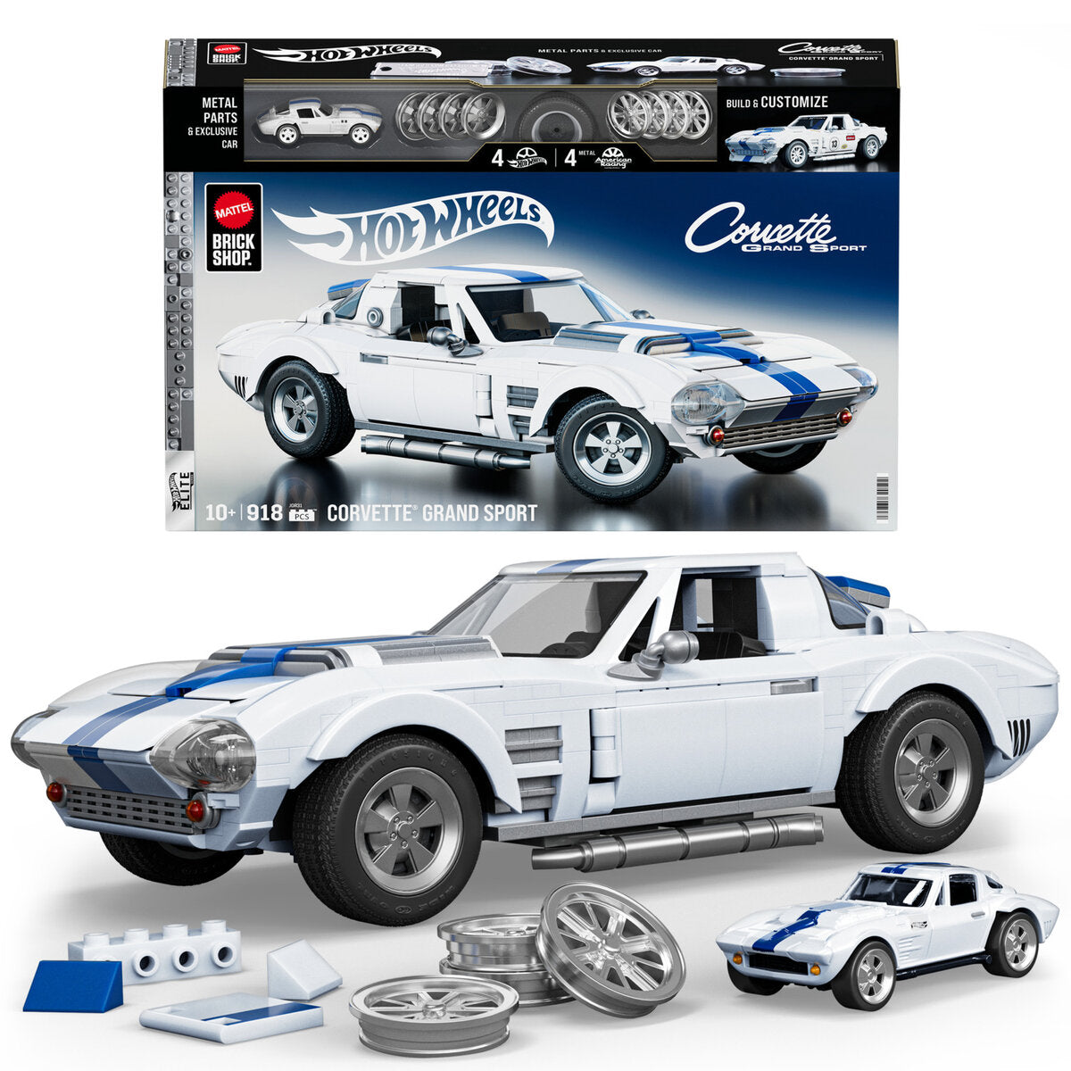 Mattel Brick Shop Hot Wheels Custom Corvette Grand Sport Bauset (918 Teile) - Brickhunter.shop